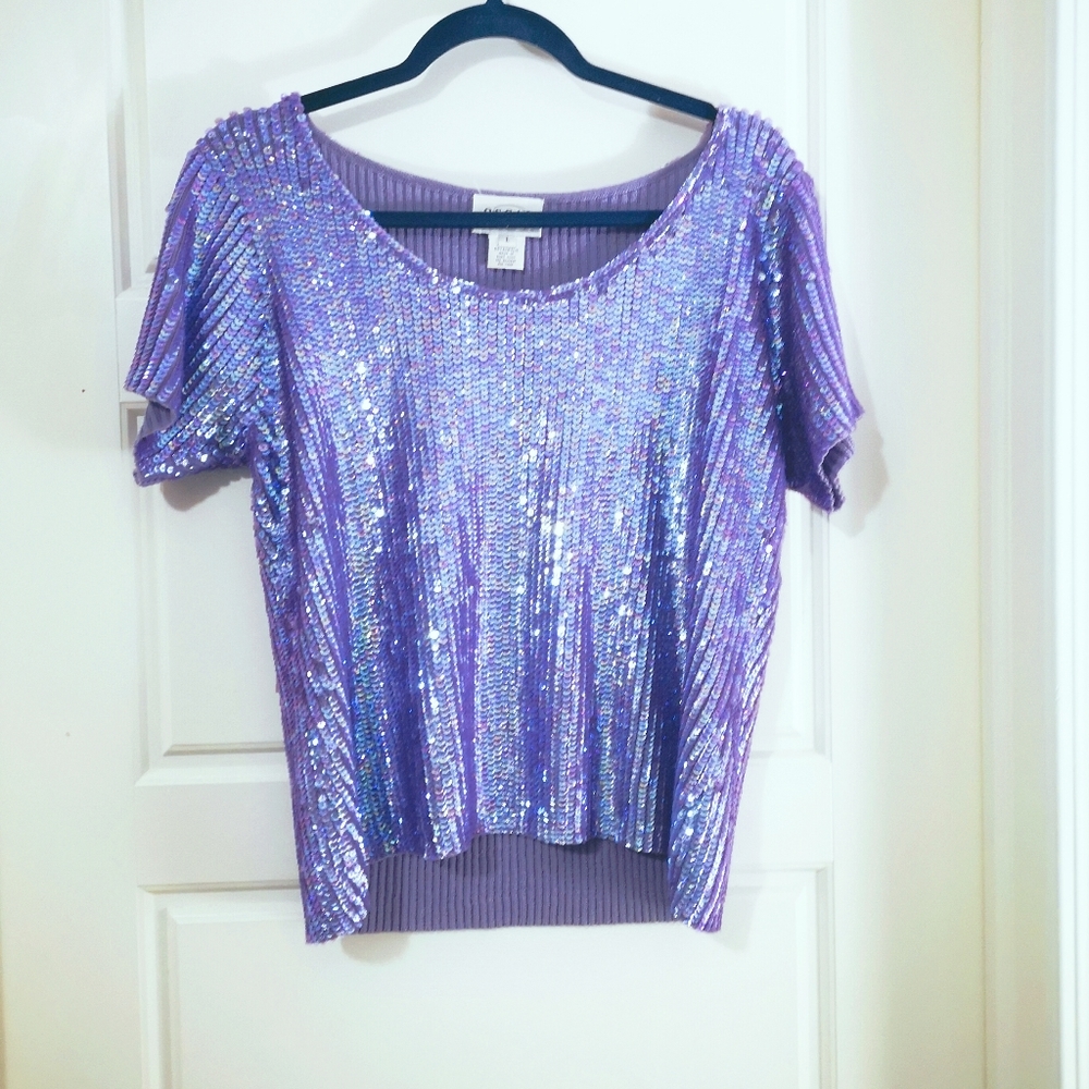 Oscar De La Renta Purple Sequin Top